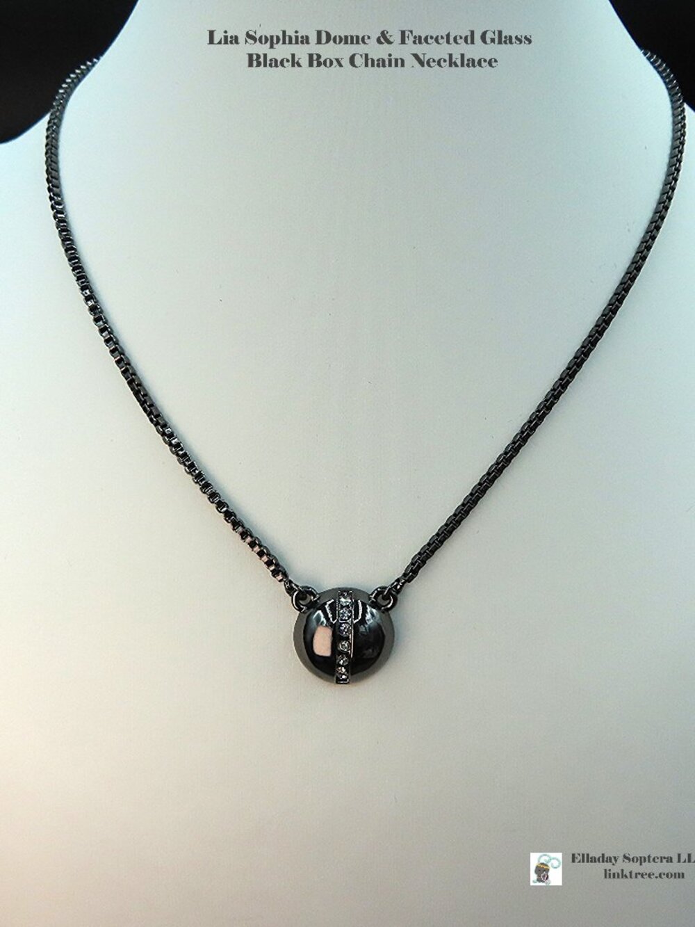 Lia Sophia Dome & Faceted Glass Rhinestones Black Box Chain Necklace